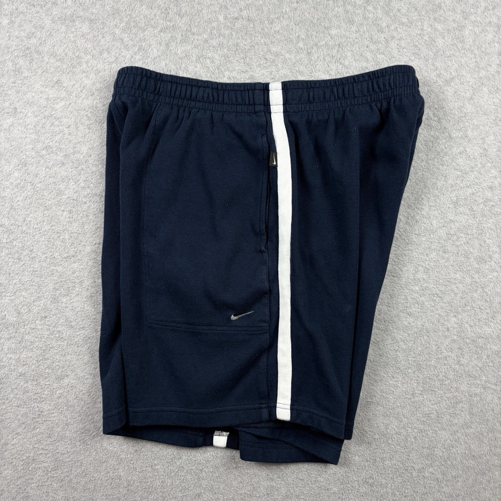 Vintage Nike Shorts Mens Large Navy Blue Ribbed Knit Heavy Cotton Y2K Striped - Picture 4 of 9